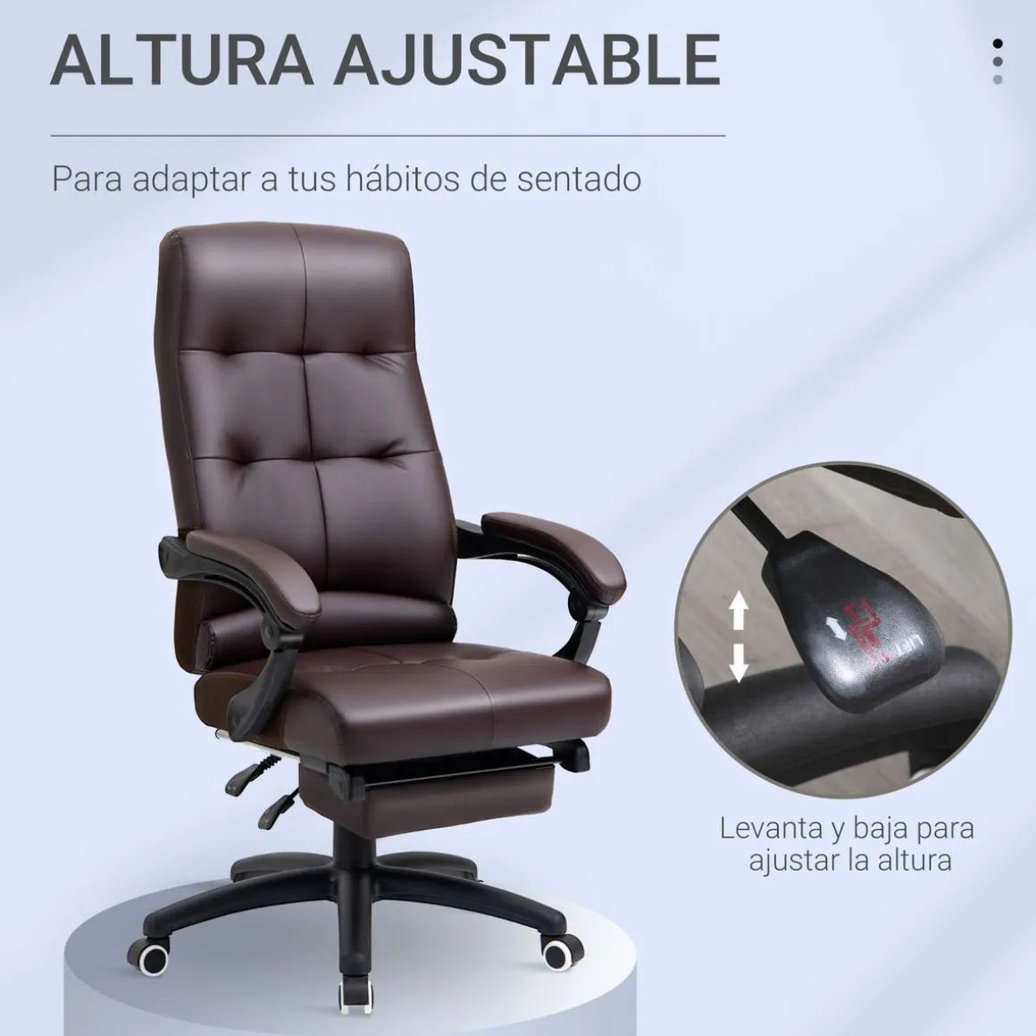 Silla de oficina Ryton Vinsetto reclinable con altura ajustable marrón 118-125x65x65 cm