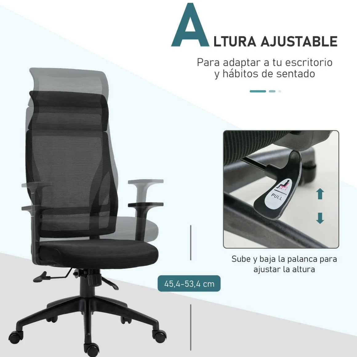 Silla de oficina Salu Vinsetto altura ajustable reclinable 120,9-128,9x64x61 cm