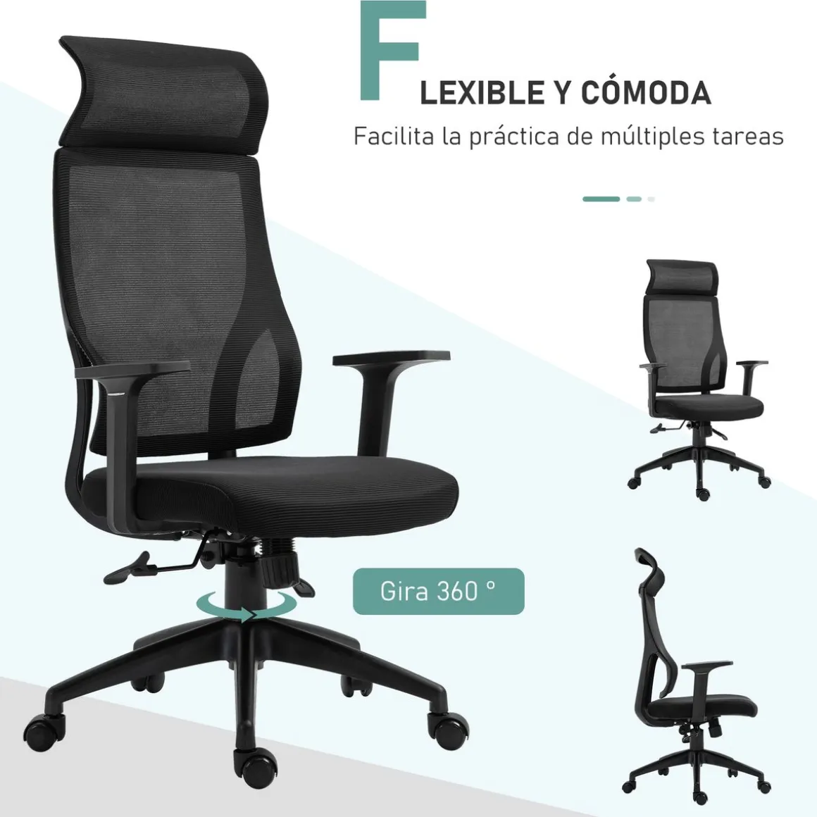 Silla de oficina Salu Vinsetto altura ajustable reclinable 120,9-128,9x64x61 cm