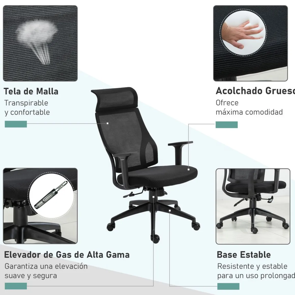 Silla de oficina Salu Vinsetto altura ajustable reclinable 120,9-128,9x64x61 cm