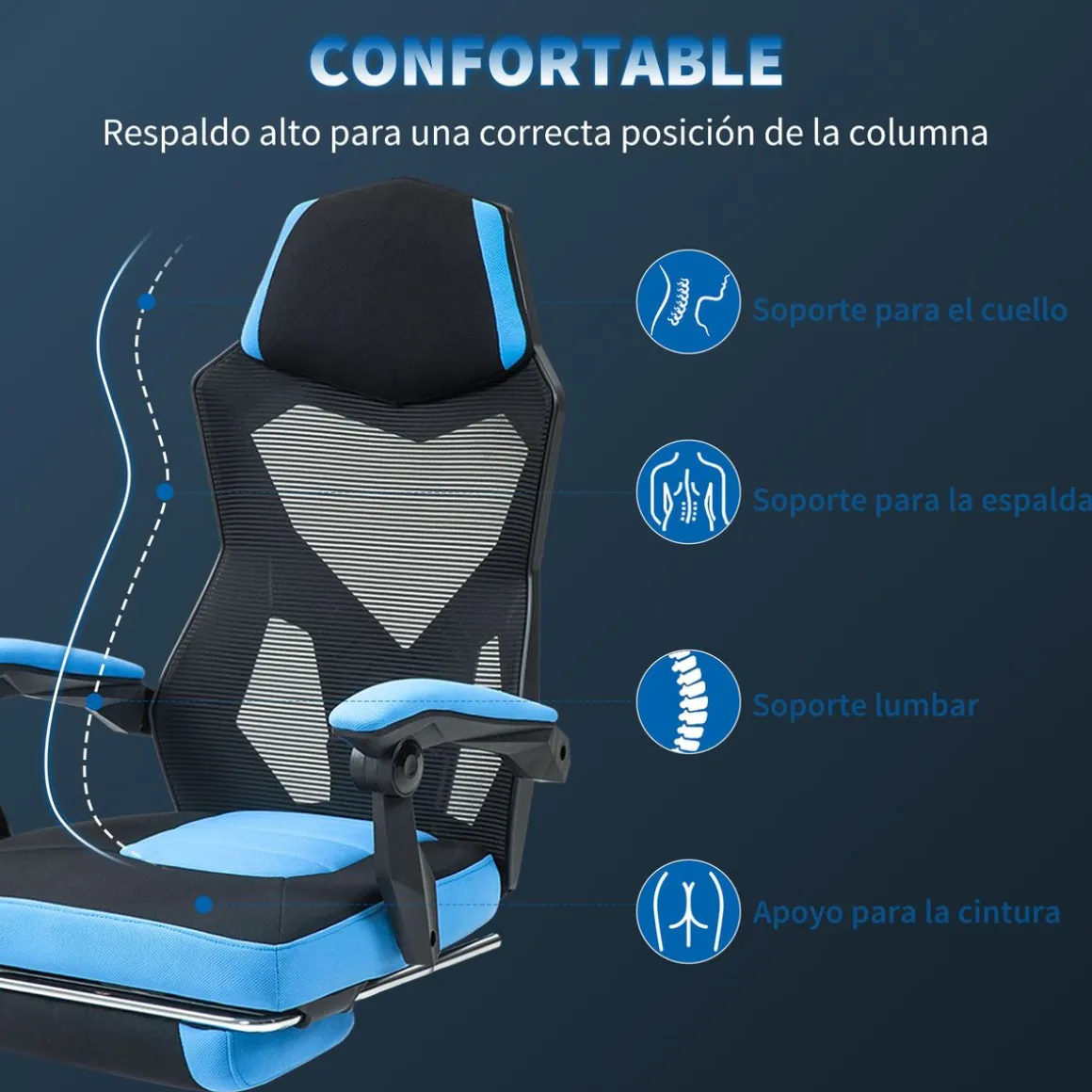 Silla de oficina Shap Vinsetto ajustable en altura reclinable 112-122x58x63 cm