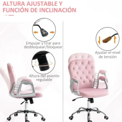 Silla de oficina Spring Vinsetto altura ajustable + respaldo inclinable rosa 93-103x59,5x60,5 cm