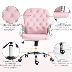 Silla de oficina Spring Vinsetto altura ajustable + respaldo inclinable rosa 93-103x59,5x60,5 cm
