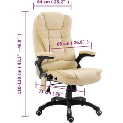 Silla de oficina Stanlow función masaje + calefacción crema 110-119x64x71 cm