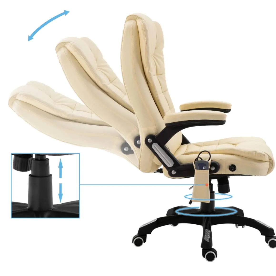 Silla de oficina Stanlow función masaje + calefacción crema 110-119x64x71 cm
