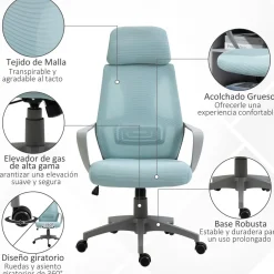 Silla de oficina Stowe Vinsetto ajustable en altura con ruedas azul 116-126x64x55 cm