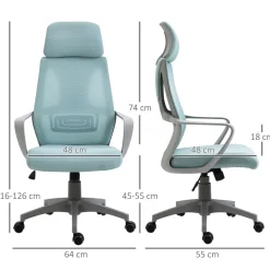 Silla de oficina Stowe Vinsetto ajustable en altura con ruedas azul 116-126x64x55 cm