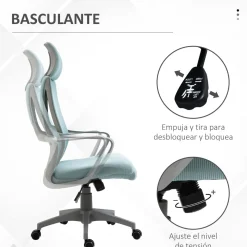 Silla de oficina Stowe Vinsetto ajustable en altura con ruedas azul 116-126x64x55 cm