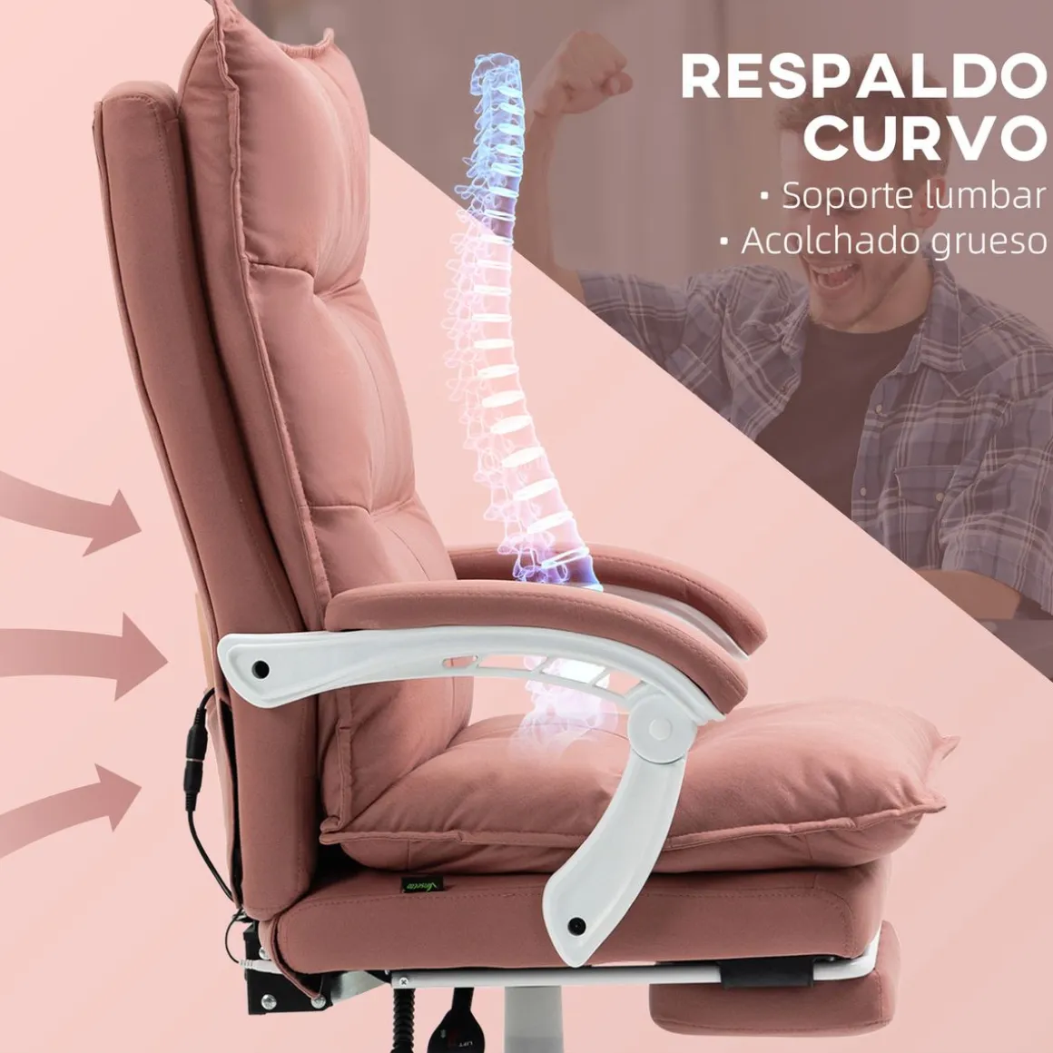 Silla de oficina Tebhe Vinsetto función masaje 5 modos 114-121,5x66x74 cm