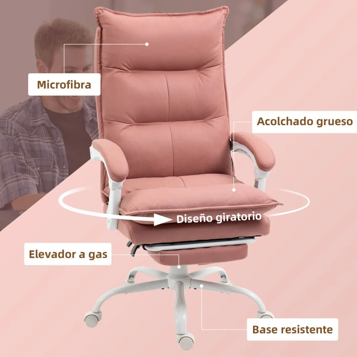 Silla de oficina Tebhe Vinsetto función masaje 5 modos 114-121,5x66x74 cm