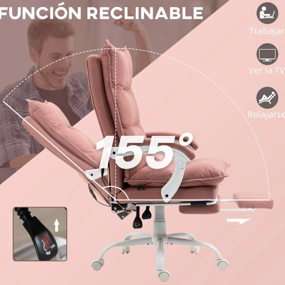 Silla de oficina Tebhe Vinsetto función masaje 5 modos 114-121,5x66x74 cm