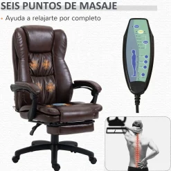 Silla de oficina Uwak Vinsetto función masaje reclinable marrón 113-121x68,5x68,5 cm