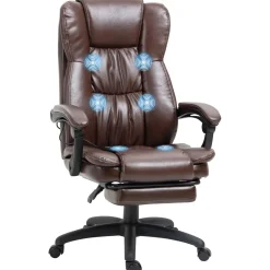 Silla de oficina Uwak Vinsetto función masaje reclinable marrón 113-121x68,5x68,5 cm