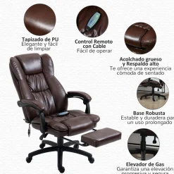 Silla de oficina Uwak Vinsetto función masaje reclinable marrón 113-121x68,5x68,5 cm