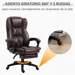 Silla de oficina Uwak Vinsetto función masaje reclinable marrón 113-121x68,5x68,5 cm