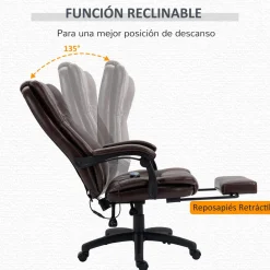 Silla de oficina Uwak Vinsetto función masaje reclinable marrón 113-121x68,5x68,5 cm