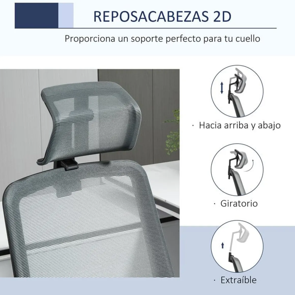 Silla de oficina Vinsetto con reposacabezas azul/gris 116,5-125,5x63,5x63 cm