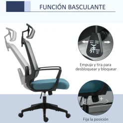 Silla de oficina Vinsetto con reposacabezas azul/gris 116,5-125,5x63,5x63 cm