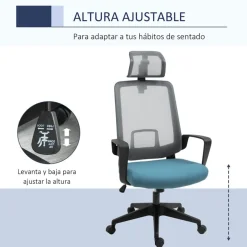 Silla de oficina Vinsetto con reposacabezas azul/gris 116,5-125,5x63,5x63 cm