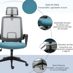 Silla de oficina Vinsetto con reposacabezas azul/gris 116,5-125,5x63,5x63 cm
