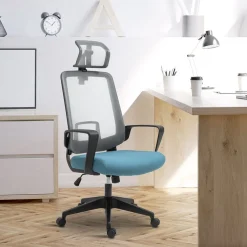 Silla de oficina Vinsetto con reposacabezas azul/gris 116,5-125,5x63,5x63 cm