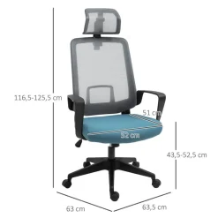 Silla de oficina Vinsetto con reposacabezas azul/gris 116,5-125,5x63,5x63 cm