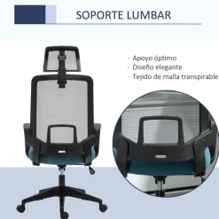 Silla de oficina Vinsetto con reposacabezas azul/gris 116,5-125,5x63,5x63 cm