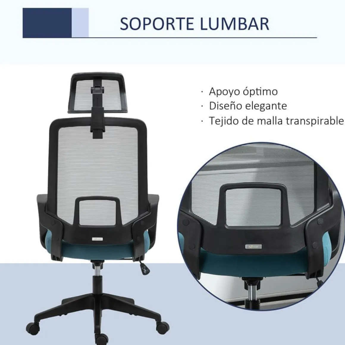 Silla de oficina Vinsetto con reposacabezas azul/gris 116,5-125,5x63,5x63 cm