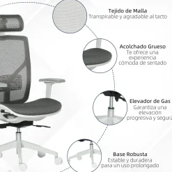 Silla de oficina Wark Vinsetto altura ajustable con reposacabezas 109-117x63x62 cm