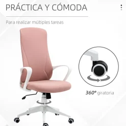 Silla de oficina Warton Vinsetto altura ajustable baculante rosa 110-119,5x62x56 cm