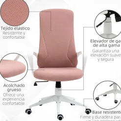 Silla de oficina Warton Vinsetto altura ajustable baculante rosa 110-119,5x62x56 cm