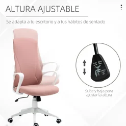 Silla de oficina Warton Vinsetto altura ajustable baculante rosa 110-119,5x62x56 cm