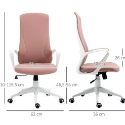 Silla de oficina Warton Vinsetto altura ajustable baculante rosa 110-119,5x62x56 cm