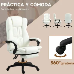 Silla de oficina Winter reclinable 6 puntos de masaje + reposapiés retráctil blanco 113-121x68,5x68,5 cm
