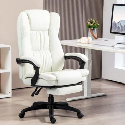Silla de oficina Winter reclinable 6 puntos de masaje + reposapiés retráctil blanco 113-121x68,5x68,5 cm