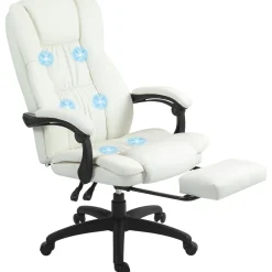 Silla de oficina Winter reclinable 6 puntos de masaje + reposapiés retráctil blanco 113-121x68,5x68,5 cm