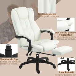 Silla de oficina Winter reclinable 6 puntos de masaje + reposapiés retráctil blanco 113-121x68,5x68,5 cm