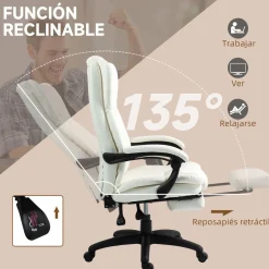 Silla de oficina Winter reclinable 6 puntos de masaje + reposapiés retráctil blanco 113-121x68,5x68,5 cm