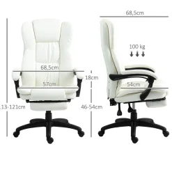 Silla de oficina Winter reclinable 6 puntos de masaje + reposapiés retráctil blanco 113-121x68,5x68,5 cm
