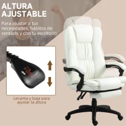 Silla de oficina Winter reclinable 6 puntos de masaje + reposapiés retráctil blanco 113-121x68,5x68,5 cm