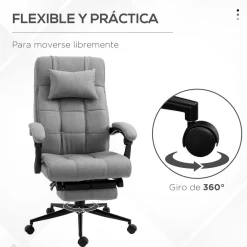 Silla de oficina Wono Vinsetto altura ajustable con reposapiés gris 112-120x66x76 cm