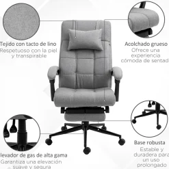 Silla de oficina Wono Vinsetto altura ajustable con reposapiés gris 112-120x66x76 cm