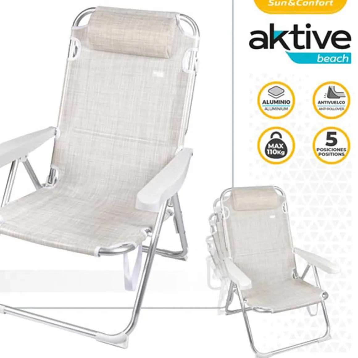 Silla de playa Aktive Beach 5 posiciones con reposacabezas acolchado