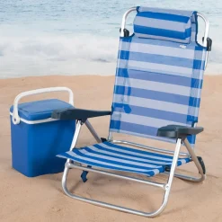 Silla de playa Aktive Beach 8 posiciones + cojín azul 82x56x49 cm