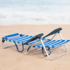 Silla de playa Aktive Beach 8 posiciones + cojín azul 82x56x49 cm
