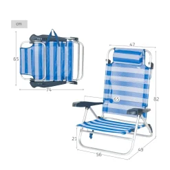 Silla de playa Aktive Beach 8 posiciones + cojín azul 82x56x49 cm