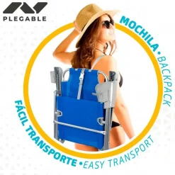 Silla de playa Aktive plegable con bolsillos+posavasos azul 99x61x63 cm