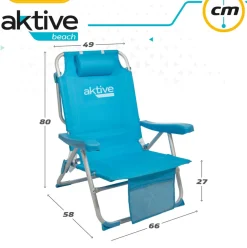 Silla de playa Aktive reclinable + reposacabezas + bolsillos azul
