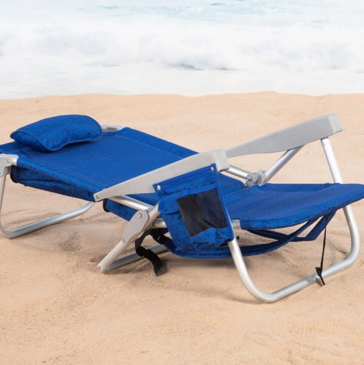 Silla de playa Aktive reclinable 5 posiciones + reposacabezas azul