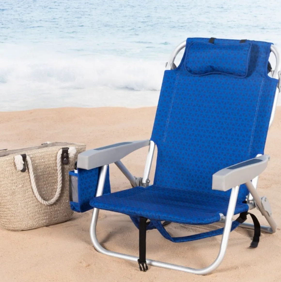 Silla de playa Aktive reclinable 5 posiciones + reposacabezas azul